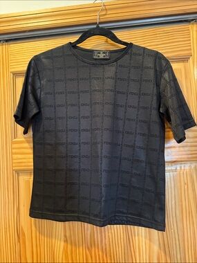 Fendi Black Short-Sleeve Logo-Jacquard Crewneck T-Shirt - Sz S